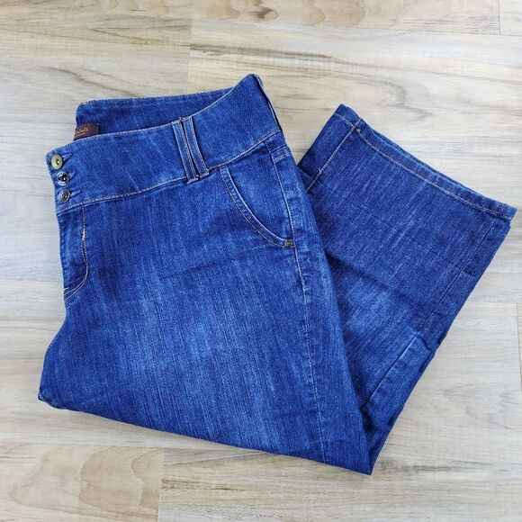 💇‍♀️Lee Dark Wash One True Fit Lower On The Waist Cropped Jeans Size 18 - Picture 1 of 9